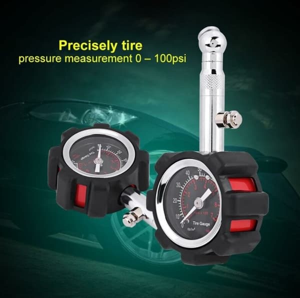 Röd däcklufttrycksmätare, manuell hand 0 - 100Psi mätare testare