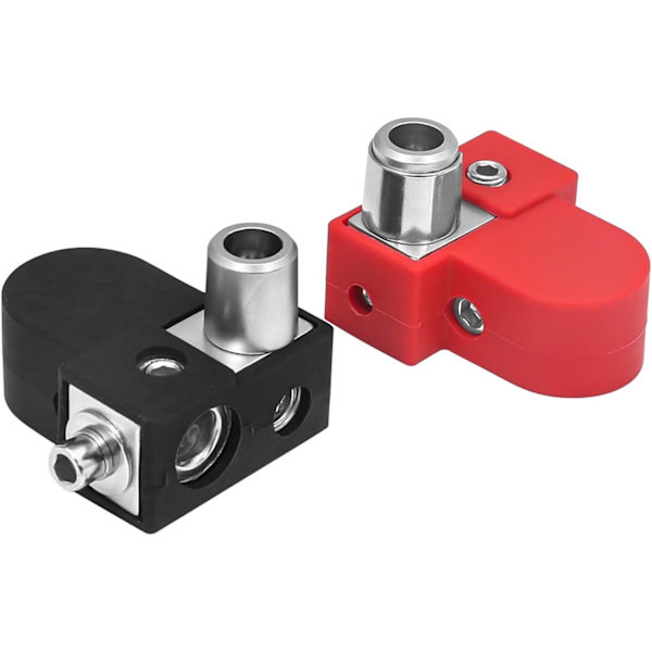 Massiva Batteripoler i Mässing, Positiv & Negativ, med Adapterkragar, 1X0/2/4 Gauge & 1X4/8 Gauge Uttag, Toppmonterade