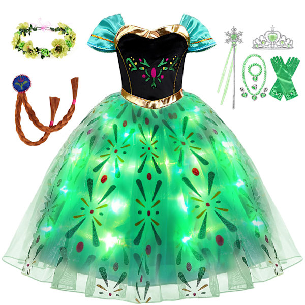 1 del grön lysande prinsessklänning juldräkt flicka snö Halloween isklänning Height 110CM