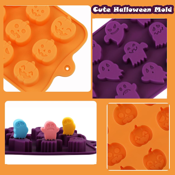 4 Pak Halloween Slikforme, Chokoladeforme Silikonforme med Græskar, Spøgelse, Halloweenform til Fremstilling af Chokolade/Bi