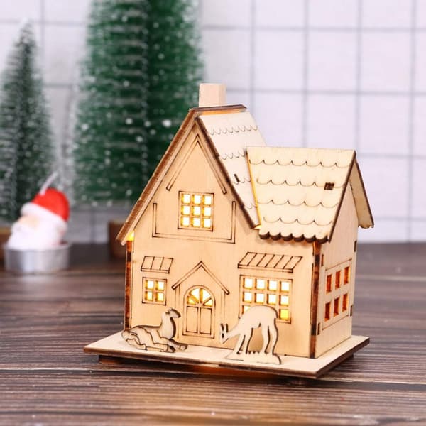 Jul Trä Hus Oavslutade Jul Trä Prydnader med