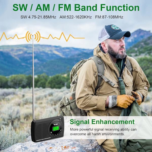 Liten, bærbar FM/AM (MW)/SW-radio, transistorradio, utmerket mottak, høy lydkvalitet, miniradio med timer/hodetelefonkontakt