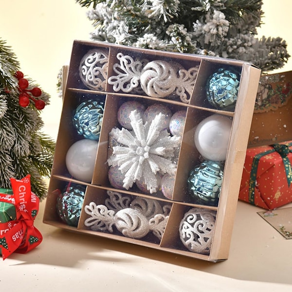 22 st julgranskulor Godis Snöflinga Ornament Hängande Smycken Julgran Dekoration Set Glitter Osplitterlig Boll Dekor