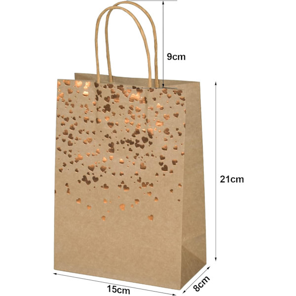 12 stk Kraft papirposer med håndtak, Kraft papirpose gavepose wit