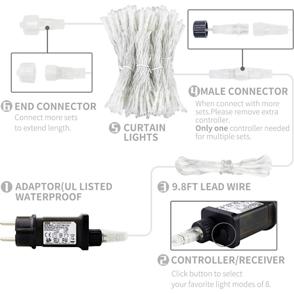 3x3m lysgardin, 300 LED innendørs lysgardin, utendørs lys C