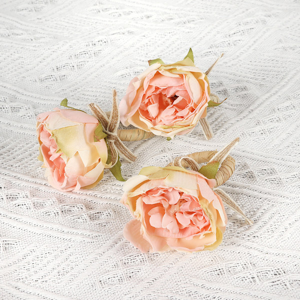 Set med 6, Rosa Pionblommor Handgjorda Servett Hållarringar Borddekorationer för Bröllop, Luncher etc.