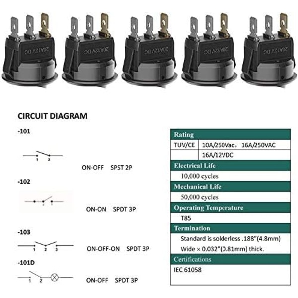 10 kpl 12v kytkin valaistu LED keinukytkin 12v 3 asennon salpa Spst kytkin pyöreä painike