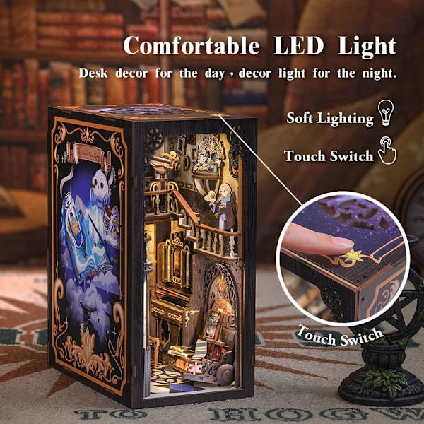 DIY Bog Nook Miniature Dukkehus Kit Nook Nook 3D Puslespil Bog Træ Kunst Bogstøtter med LED Lys an