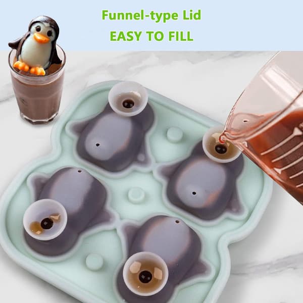 1 st  Rolig Form Isbitstråg, Gör 4 Söta Pingvinisbitar för Drycker Cocktails Iskaffe, Silikonisform Choc