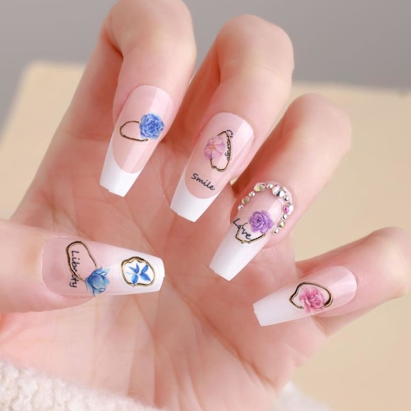 Blommor Nageldekaler, 3 Ark, 5D Präglade Nageldekaler Nageldesign Självhäftande Nageltillbehör, Färgglada Ros Nageldekaler för Kvinnor Manikyr