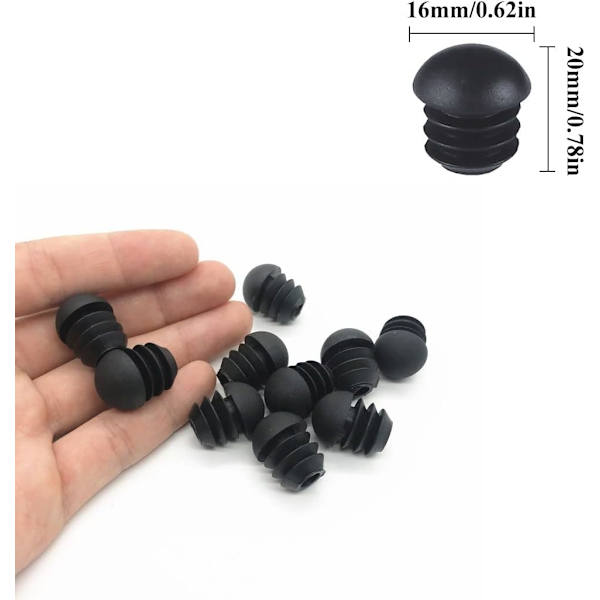 Runda plastlock (16 mm) (svart), 16 st ändlock för runda ch