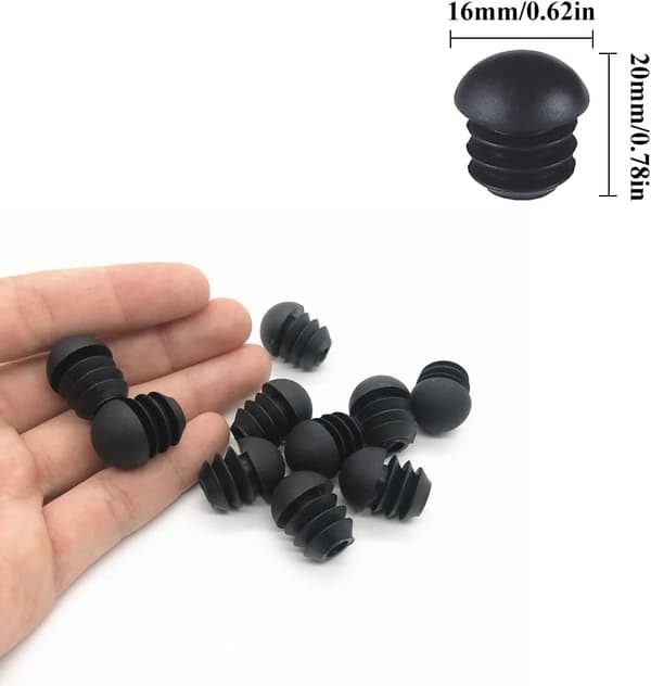 Runde plastikhætter (16mm)(sorte), 16 stk. endestykker til runde ch