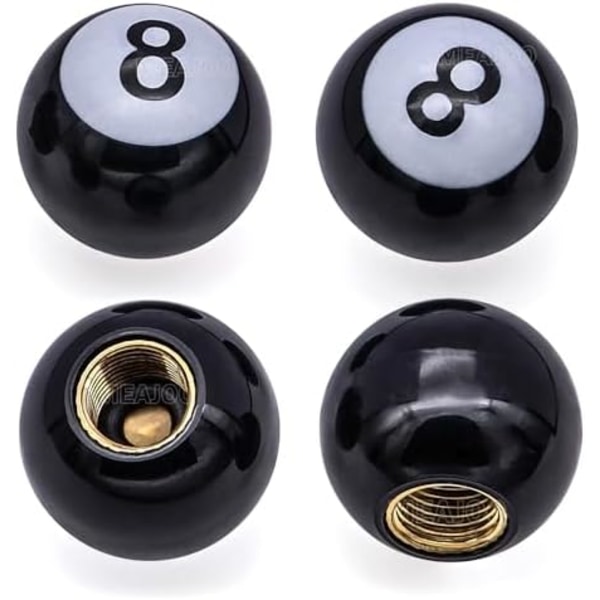 4 stk. Pool 8 Ball Style Dækventilhætter, Universelle Kobberkerne Støvsikre Dækventilhætter til Biler, SUV, Lastbil