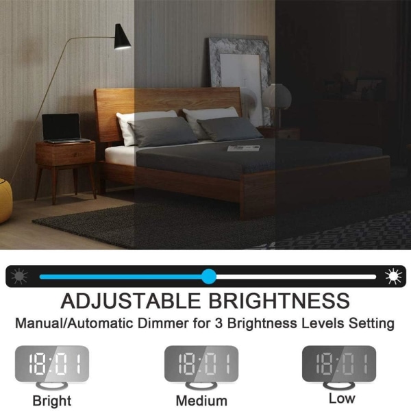 Digital vekkerklokke, LED speilalarm digital klokke nattbord