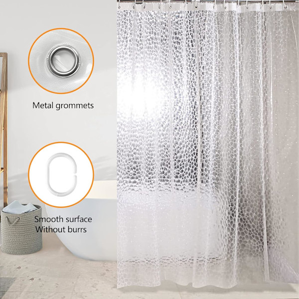 Anti-Skimmel Bruseforhæng 180 X 200 cm, 3D Semi-Transparent EVA Vaskbare Bruseforhæng med 12 Kroge, Vandtæt Antibakteriel Hurtigtørrende, til Bad