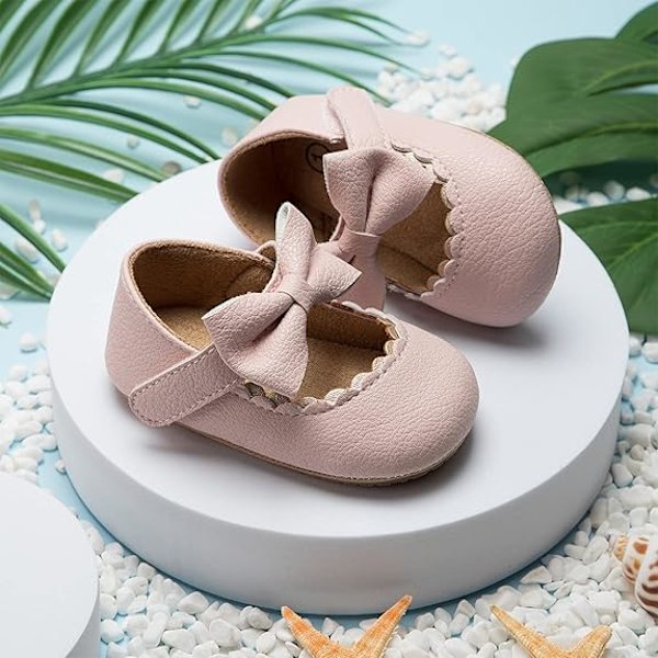 (Pinkki) Baby Girls Mary Jane Flat Bow Non-slip Soft Sole Princess Toddler Shoes Sports Shoes Wedding