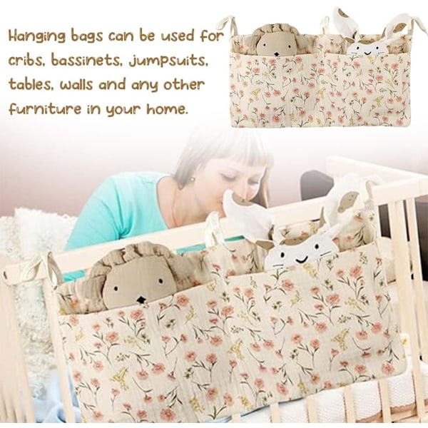 stk Baby Seng Hengende Oppbevaringspose Barnerom Organizer Hengende Bleieorganisator 2 i 1 Baby Barneseng Organizer, for Oppbevaring av Klær, Bleier, Leker