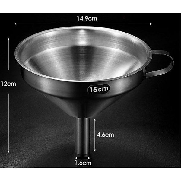 Ruostumattomasta teräksestä valmistettu suppilo irrotettavalla siivilällä, keittiösuppilo siirtoon Diameter 15cm