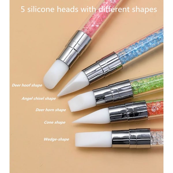 5 stk. Negleskulptur Pen - Dobbeltsidede Silikone Negleværktøjer, Akryl Pen & Børster til Resin, Designværktøjer til Folieudskæring & Tegningseffekter