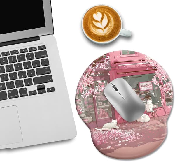 PC Ergonomisk Gel Musematte med Håndleddsstøtte, Morsom Katte-Musematte for Reise, Sklisikker og Smertelindrende Musematte
