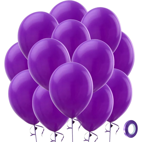 100 Pack Purple Metallic Chrome Latex Balloons, 12" Round He
