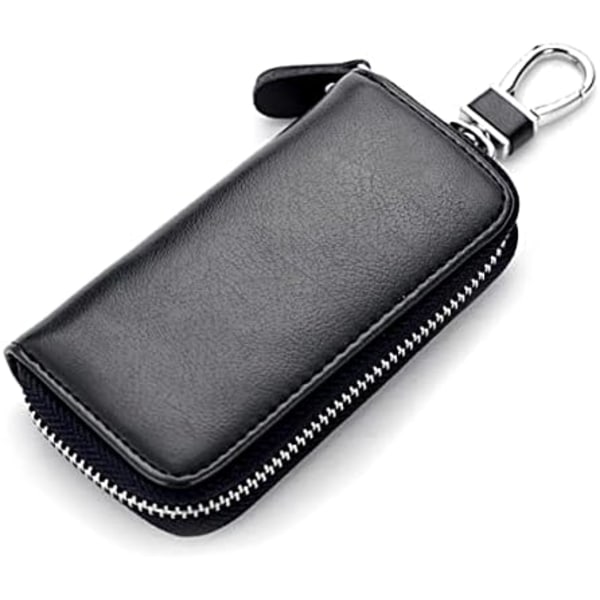 Unisex Premium Läder Nyckelhållare Väska Nyckelring Fodral Plånbok med 6 Krokar Blixtlås