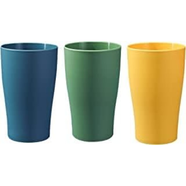 3 stycken dricksglas, plasttandborsthållare, mjölkkruka 500ml (gul grön blå)