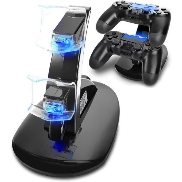 (Sort) PS4-kontroller ladestasjon, dobbel USB hurtigladestativ med LED-indikator, kompatibel