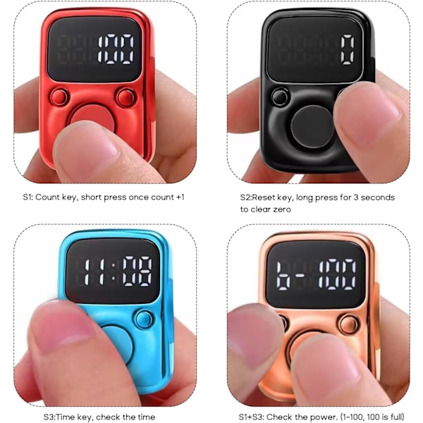1 stk. Talletæller Klikker Fingerdisplay Manuel Tælling Tally Klikker Timer Fodboldtæller USB Opladning Dekompression