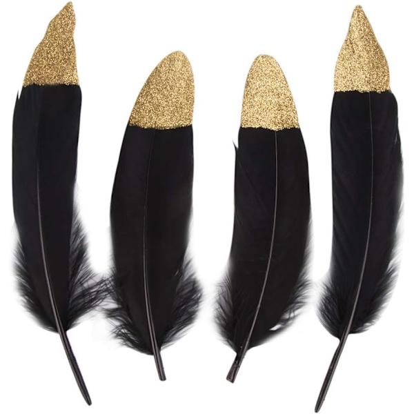 40 stk gull/svart dyppede fjærdekorasjon (15-20 cm), ideell for kostymer, hatter, hjemmedekor, fest, vi