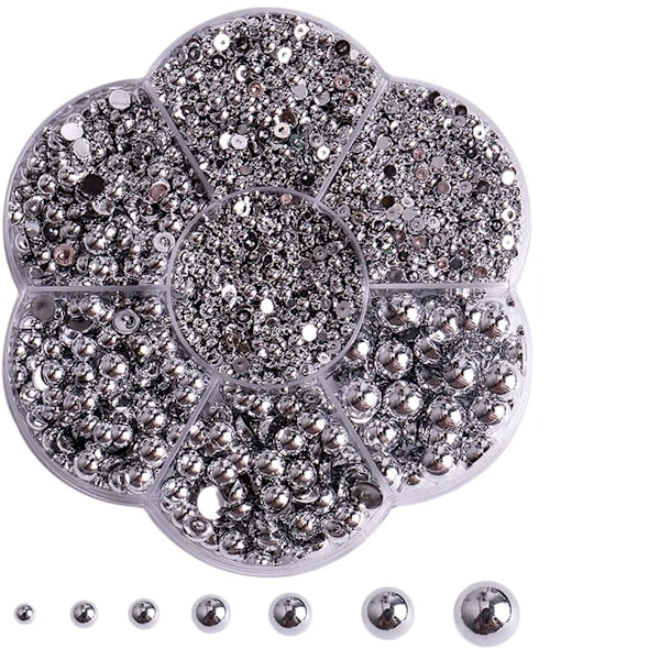 5600 st Nailpärlor för Nagelkonst, Silver Halvpärlor för Hantverk, Platta Pärlor för Ansikte Ögon Makeup, Runda Platta Bak