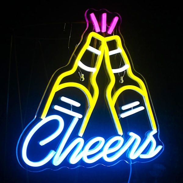 Öl Cheers Neon Skylt Bar Gul och Blå LED Ljusskylt för Vägg