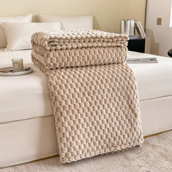 Plys plaid tæppe til sofa 100x150（khaki）