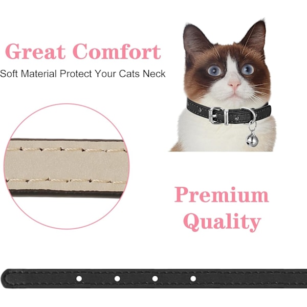 Læder Kattehalsbånd med Poleret Klokke Justerbare til Kat Små Mellemstore Hunde 3 Stykker