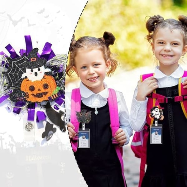 Halloween Edderkoppnett Gresskar Spøkelse Sykepleier Badge Reel Retraherbar Glitter Navnelapp Alligator Klipp Halloween ID Badge Holder