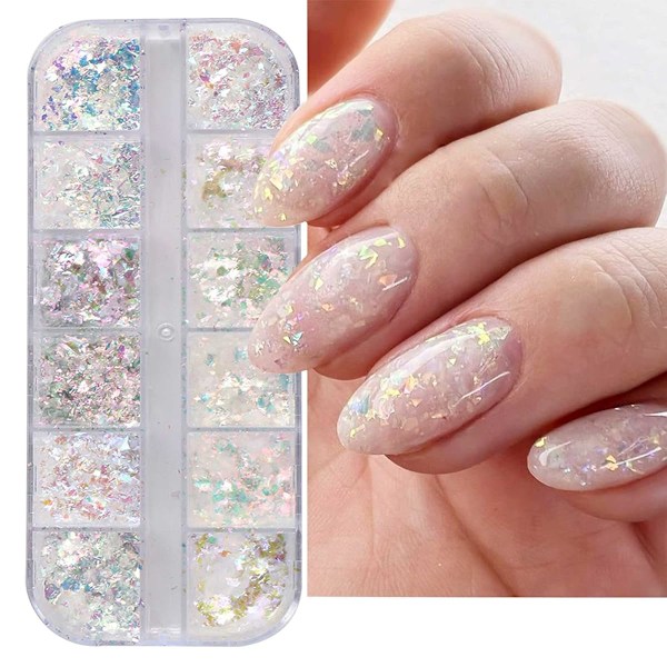 1 st Holografisk Nagelkonst Glitter Iridescent Flakes Nagelfolie 12 Fack Sjöjungfru Ljus Stark Färgglad Stjärna Gradient Is Slagg N
