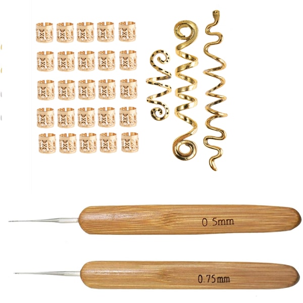 Virkade nålar för hårflätor 0,75 mm 0,5 mm Dreadlock Bamboo Dre