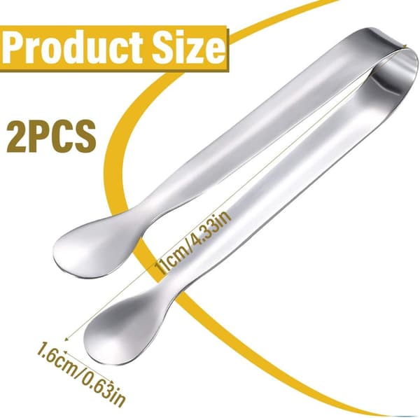 Set med 2 Sockertänger i Rostfritt Stål Istänger för Buffé Godisbar Dessert Picknick (11cm) (Silver)