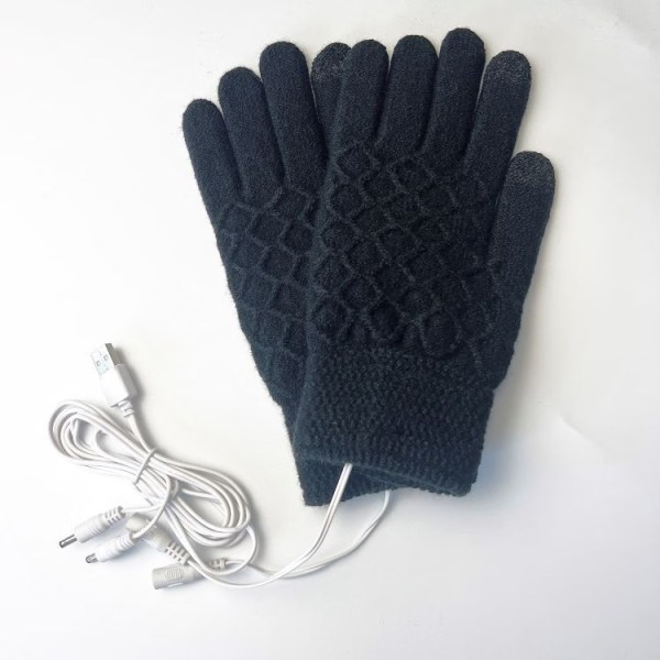 USB-opvarmede handsker til mænd og kvinder (sort), vinteropvarmede vanter