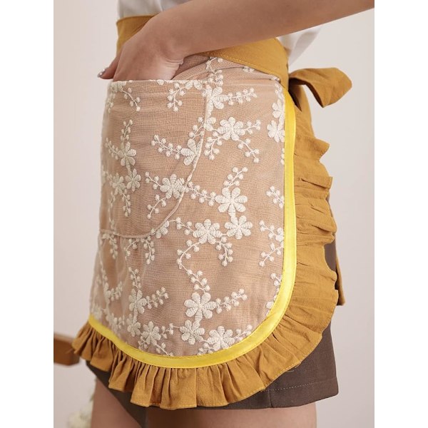 1 st Unisex Kockförkläden Retro Bomull Maid Kort 2 Fickor Midja Servitör Servitris Halvförkläde