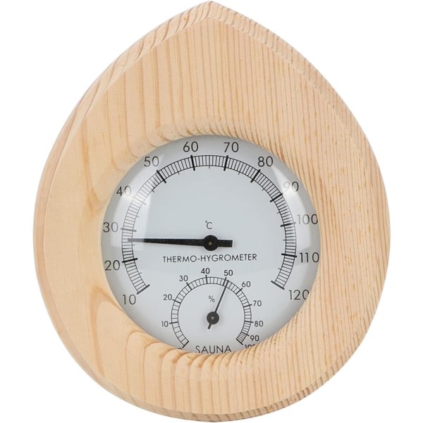 Bastu termo-hygrometer, droppformad trä 2 i 1 termometer hygrometer med stor numbe