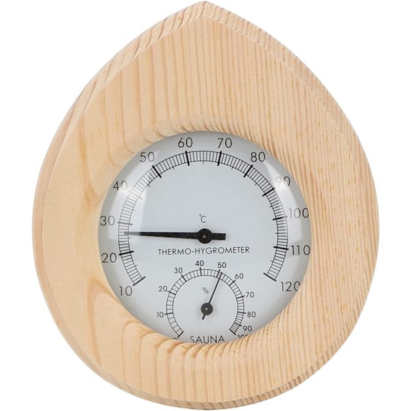 Bastu termo-hygrometer, droppformad trä 2 i 1 termometer hygrometer med stort nummer