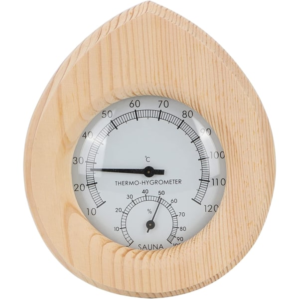 Sauna termo-hygrometer, dråbeformet træ 2 i 1 termometer hygrometer med store tal