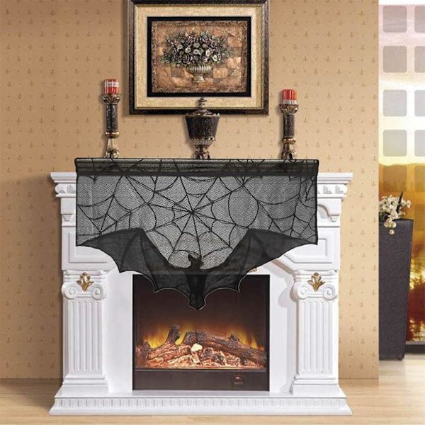 3 stk Svarte Blonder Halloween Gothic Flaggermus Vindu Gardin, Edderkoppnett Flaggermus Heks Skjelett Dør Gardin Panel Dekor for Skummel