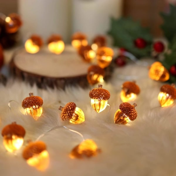 Dekorative Fe-Eikenøtt Lyslenker Thanksgiving Dekorasjon Høstkrans Søte Nyhet Lys 30 LED 10 fot Batteridrevet