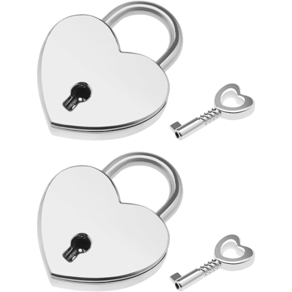Silver 2-pack Mini Hjärtformade Hänglås med 2 Nycklar Söta Metallås för Dagbok Smyckeskrin Skåp Låda