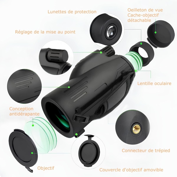 12x50 Kraftig Monokulær Teleskop, Voksen Vandreture Spotting Scope Monokulær, HD Vandtæt Bak4 Prisme