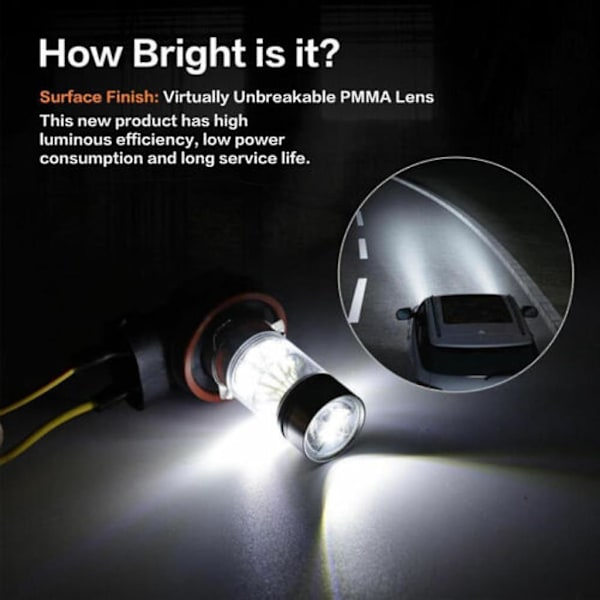 2x H8+H11 LED-sumuvalopolttimo Auto Päiväajovalot Valkoinen Valo