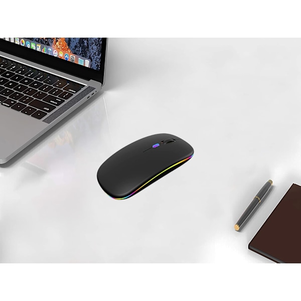 (Musta) 02.4G Langaton Kaksoistila Bluetooth-hiiri, LED Latautuva Hiljainen Ultraohut Kannettava Hiiri, P