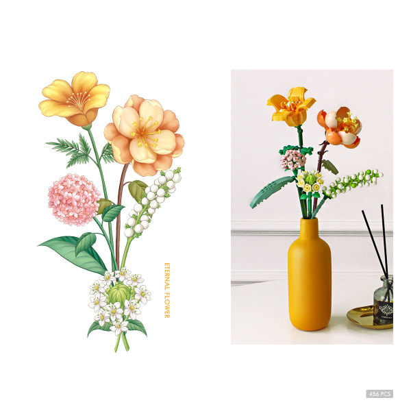 Bukett med blomster/byggesett med klosser, DIY-leker til gave 568 deler